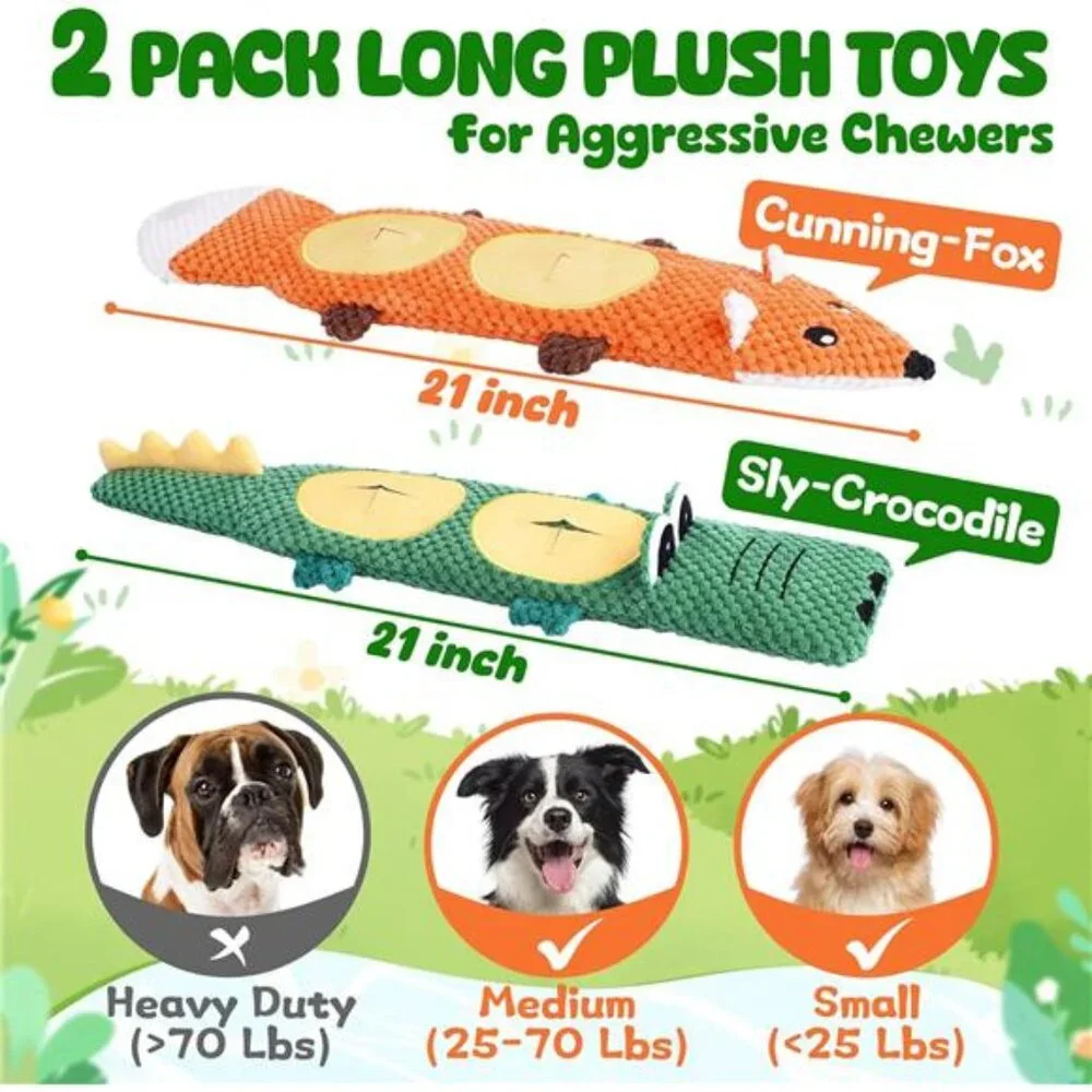 Dog Toys for Aggressive Chewers, 2 Pack No Stuffing Interactive Dog